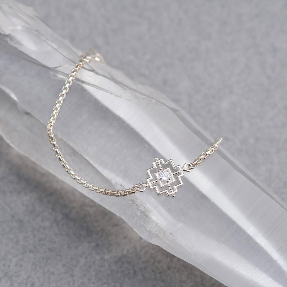 Zoe & Morgan Centred Bracelet - Sterling Silver & White Zircon-Bracelet-Walker & Hall