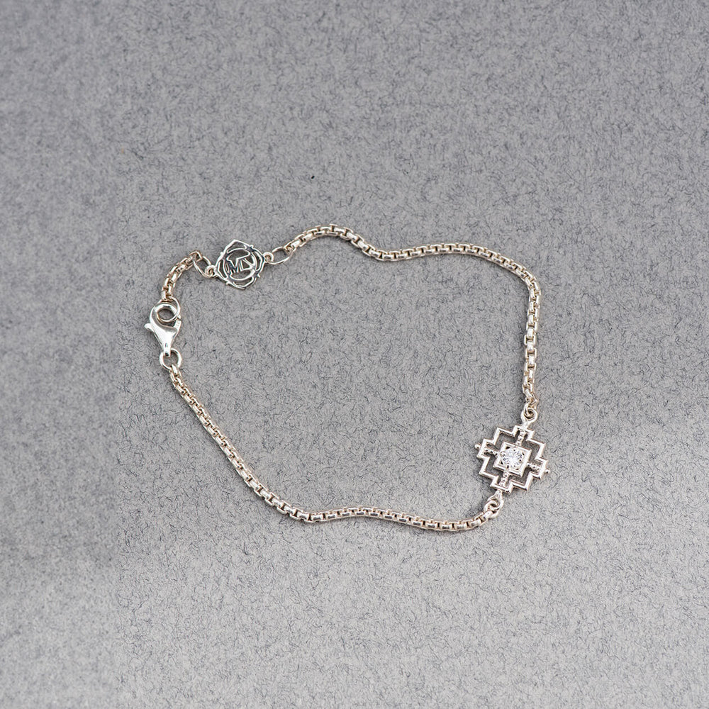 Zoe & Morgan Centred Bracelet - Sterling Silver & White Zircon-Bracelet-Walker & Hall