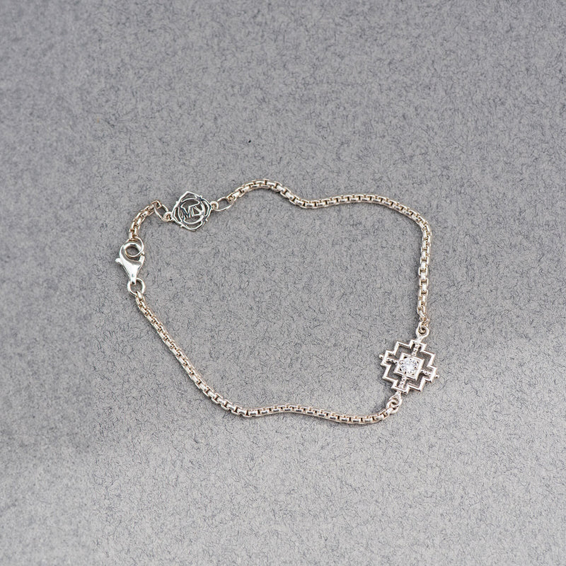 Zoe & Morgan Centred Bracelet - Sterling Silver & White Zircon-Bracelet-Walker & Hall