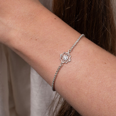 Zoe & Morgan Centred Bracelet - Sterling Silver & White Zircon-Bracelet-Walker & Hall