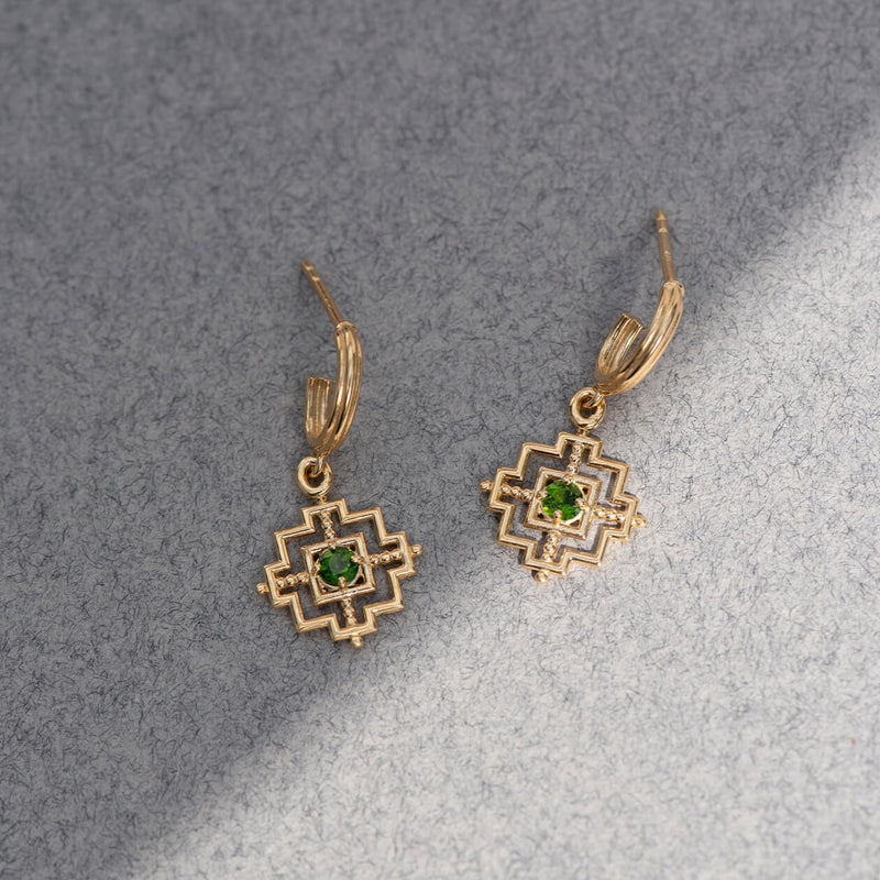 Zoe & Morgan Centred Earrings - Gold Vermeil & Chrome Diopside-Earrings-Walker & Hall