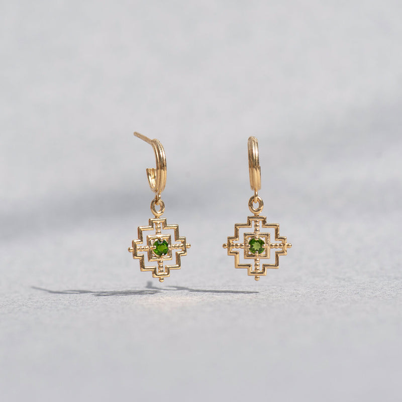 Zoe & Morgan Centred Earrings - Gold Vermeil & Chrome Diopside-Earrings-Walker & Hall