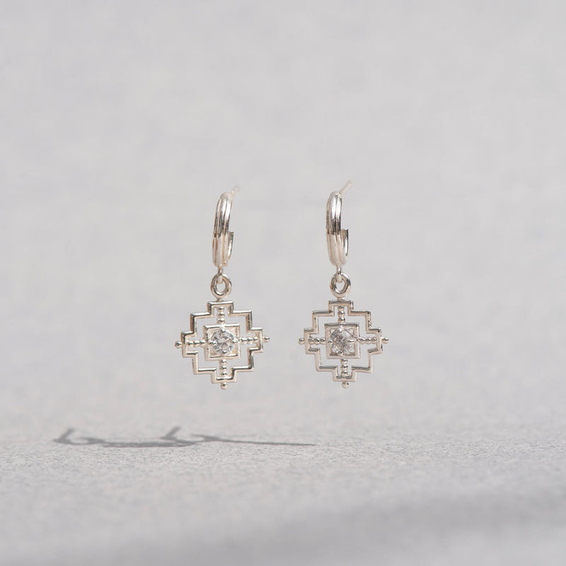 Zoe & Morgan Centred Earrings - Sterling Silver & White Zircon-Earrings-Walker & Hall