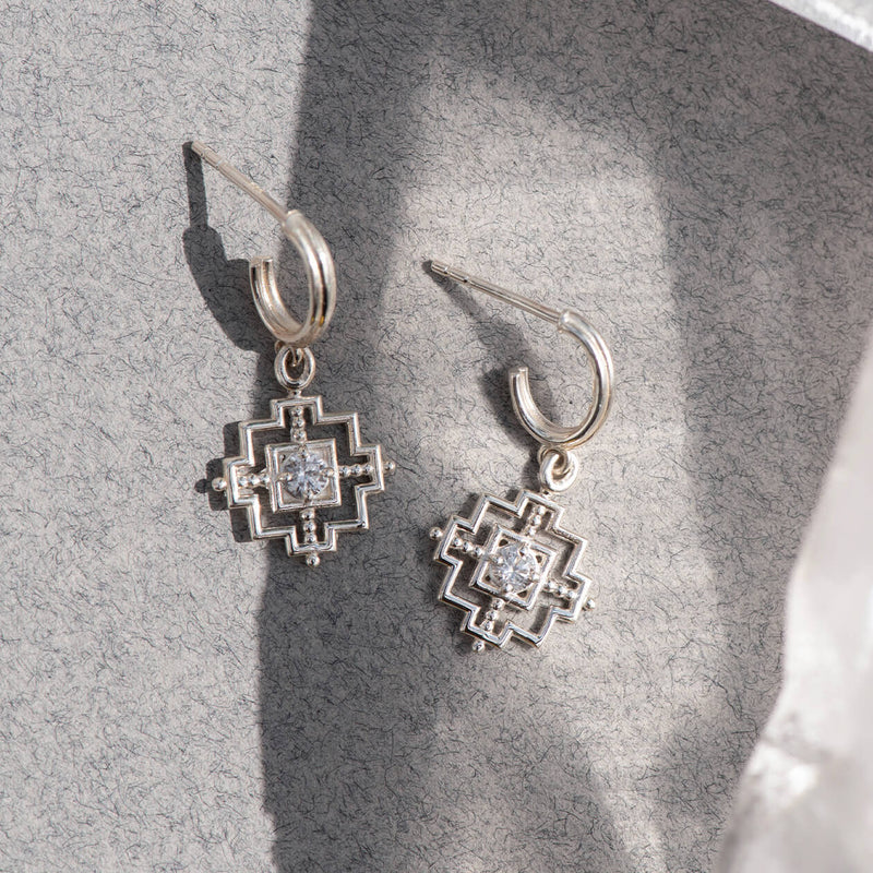 Zoe & Morgan Centred Earrings - Sterling Silver & White Zircon-Earrings-Walker & Hall