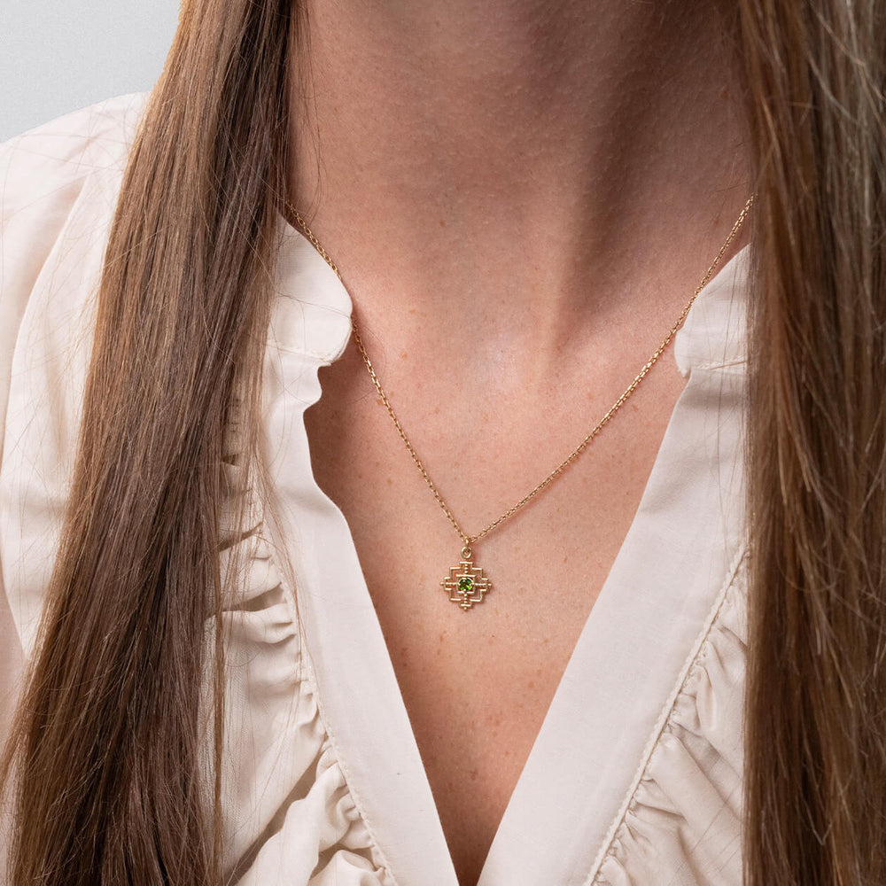 Zoe & Morgan Centred Necklace - Gold Vermeil & Chrome Diopside-Necklace-Walker & Hall