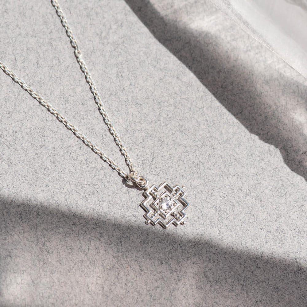 Zoe & Morgan Centred Necklace - Sterling Silver & White Zircon-Necklace-Walker & Hall