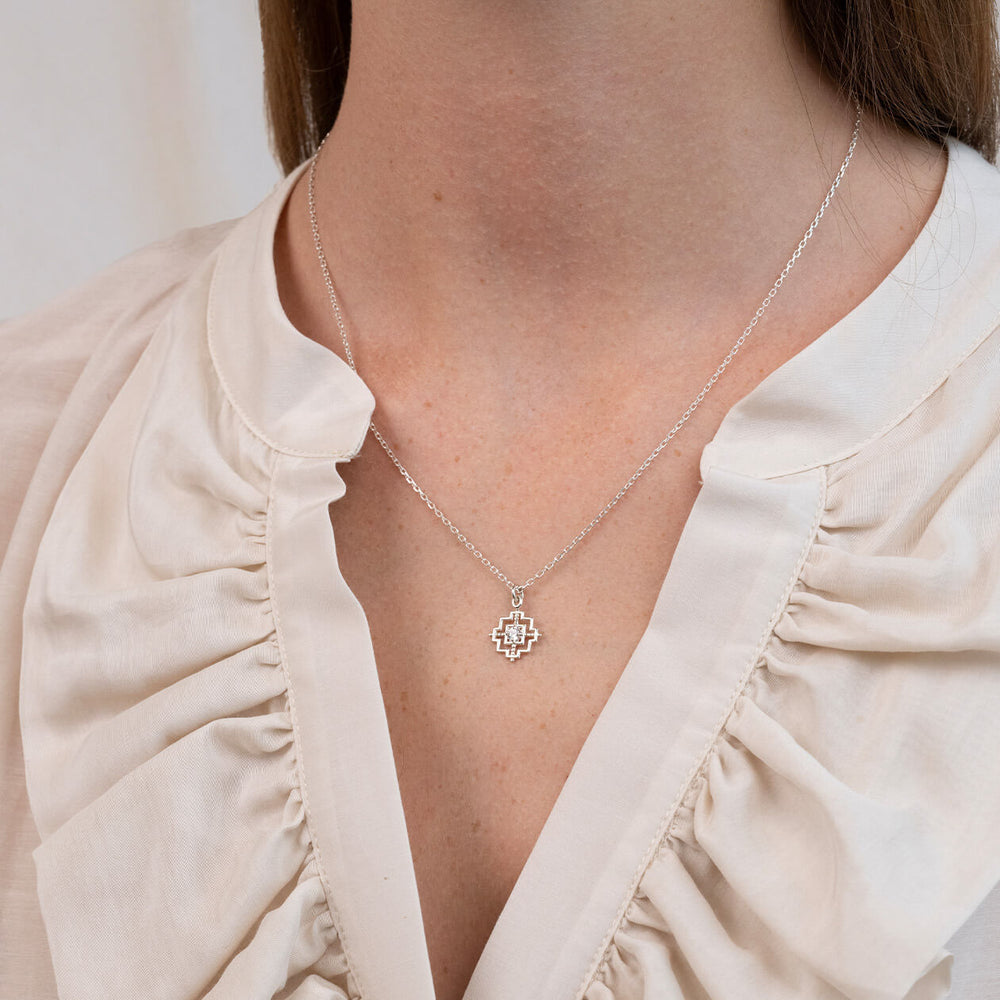Zoe & Morgan Centred Necklace - Sterling Silver & White Zircon-Necklace-Walker & Hall