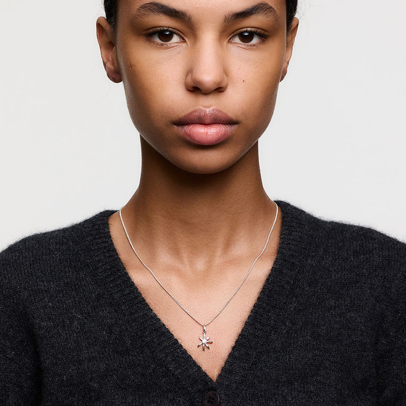 Meadowlark Daisy Charm Necklace - Sterling Silver-Necklace-Walker & Hall