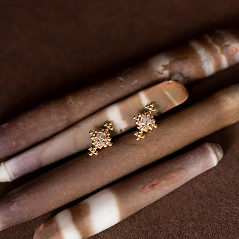 Zoe & Morgan Indie Stud Earrings - Gold Vermeil & Peach Zircon-Earrings-Walker & Hall