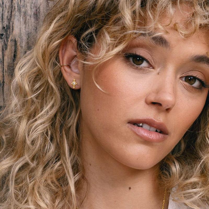 Zoe & Morgan Indie Stud Earrings - Gold Vermeil & Peach Zircon-Earrings-Walker & Hall