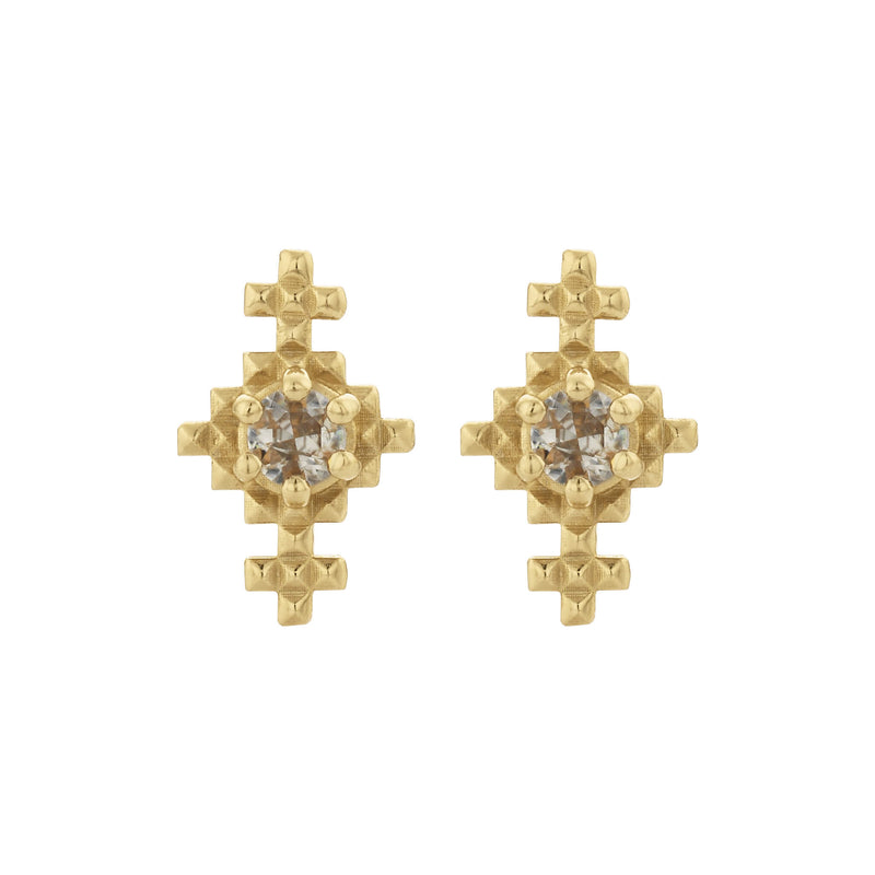 Zoe & Morgan Indie Stud Earrings - Gold Vermeil & Peach Zircon-Earrings-Walker & Hall