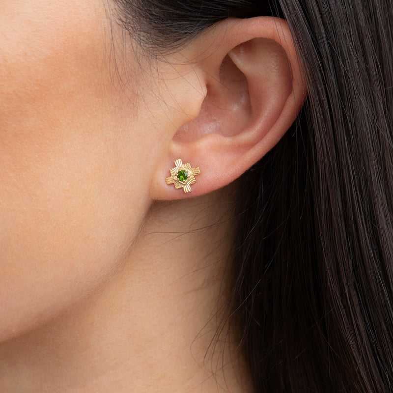 Zoe & Morgan Inka Earrings - Gold Vermeil & Chrome Diopside-Earrings-Walker & Hall