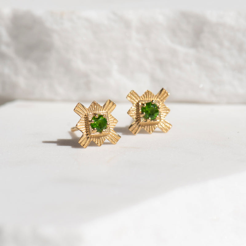 Zoe & Morgan Inka Earrings - Gold Vermeil & Chrome Diopside-Earrings-Walker & Hall