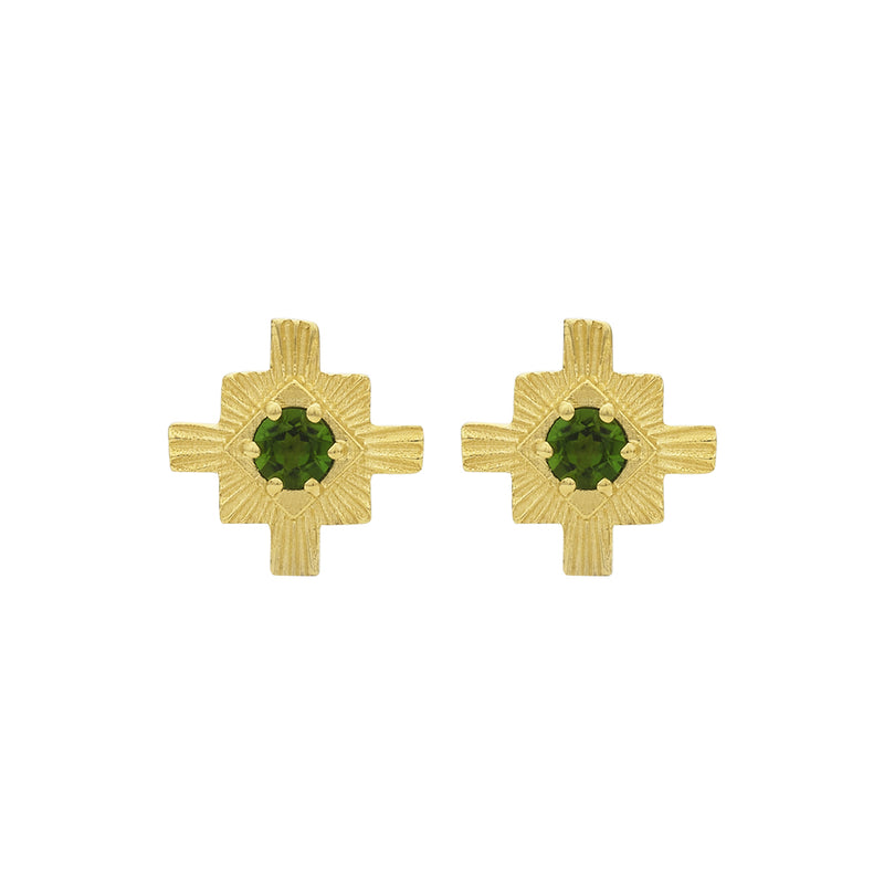 Zoe & Morgan Inka Earrings - Gold Vermeil & Chrome Diopside-Earrings-Walker & Hall