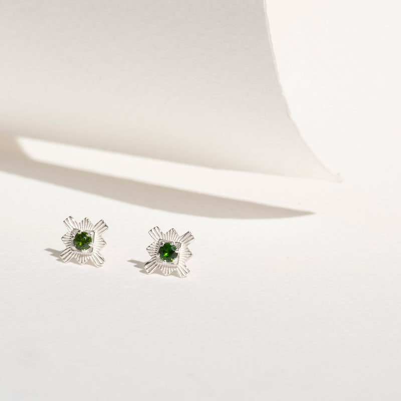 Zoe & Morgan Inka Earrings - Sterling Silver & Chrome Diopside-Earrings-Walker & Hall