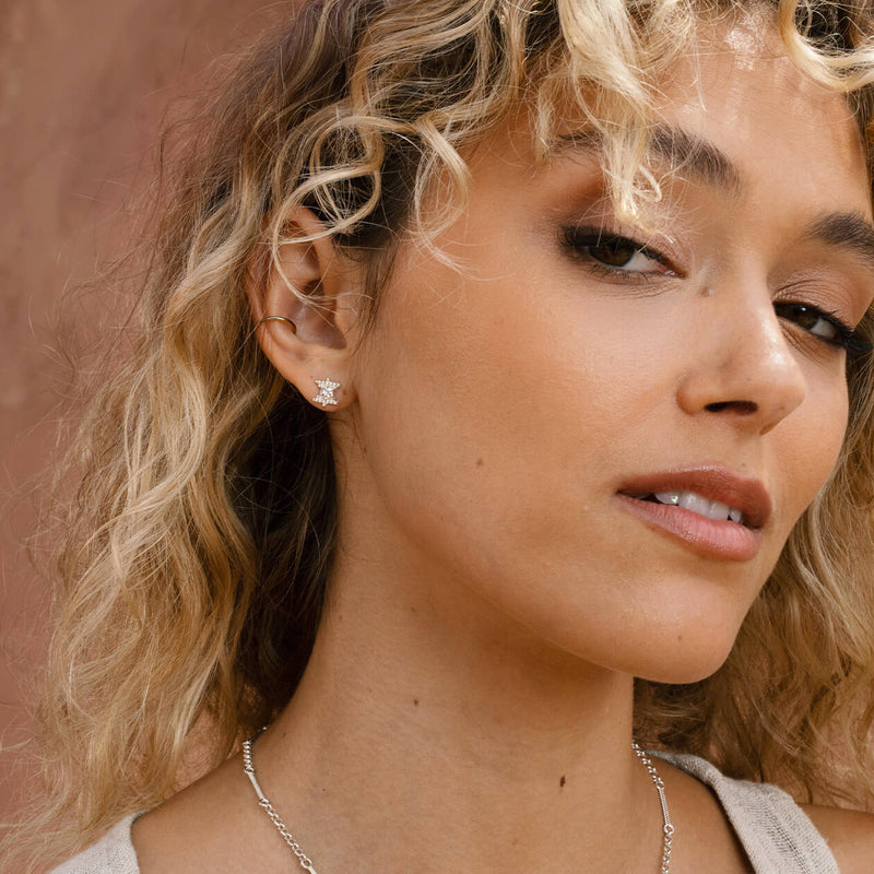 Zoe & Morgan Inti Stud Earrings - Sterling Silver & Peach Zircon-Earrings-Walker & Hall