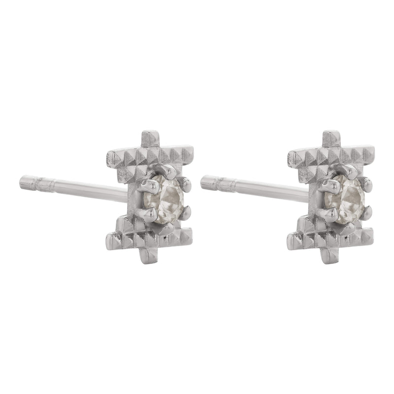 Zoe & Morgan Inti Stud Earrings - Sterling Silver & Peach Zircon-Earrings-Walker & Hall