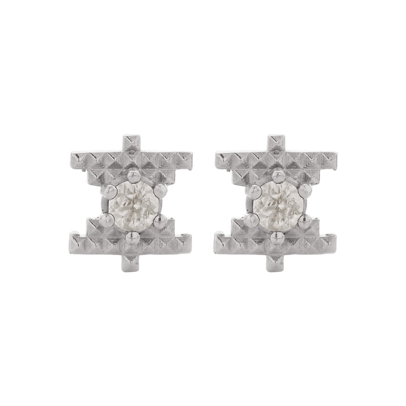 Zoe & Morgan Inti Stud Earrings - Sterling Silver & Peach Zircon-Earrings-Walker & Hall