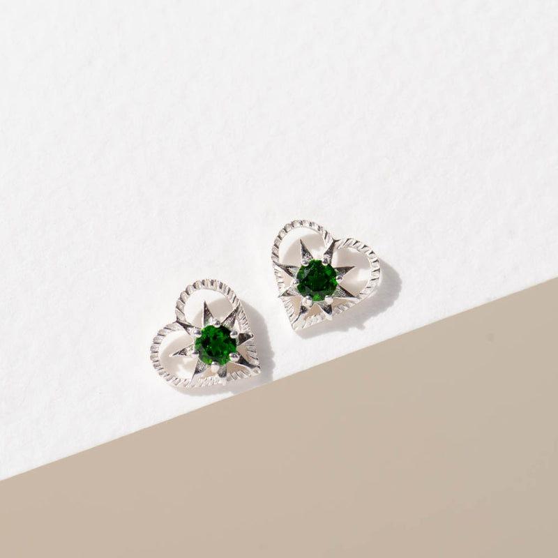 Zoe & Morgan Kind Heart Earrings - Sterling Silver & Chrome Diopside-Earrings-Walker & Hall