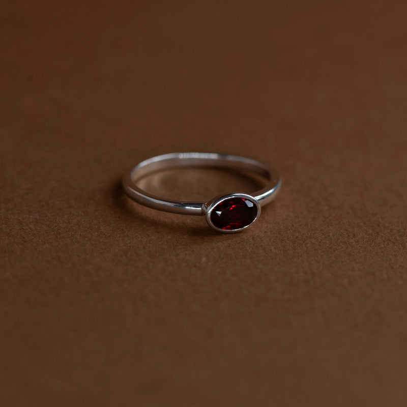 Zoe & Morgan Mon Petit Stacking Ring - Sterling Silver & Oval Garnet - Ring - Walker & Hall