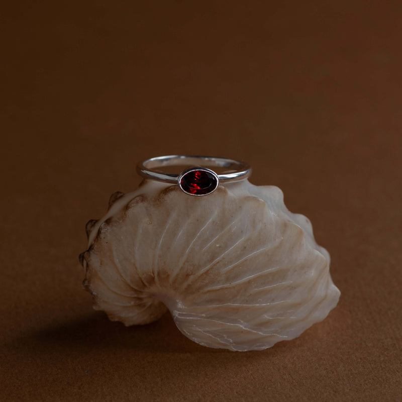 Zoe & Morgan Mon Petit Stacking Ring - Sterling Silver & Oval Garnet - Ring - Walker & Hall