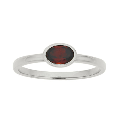 Zoe & Morgan Mon Petit Stacking Ring - Sterling Silver & Oval Garnet - Ring - Walker & Hall