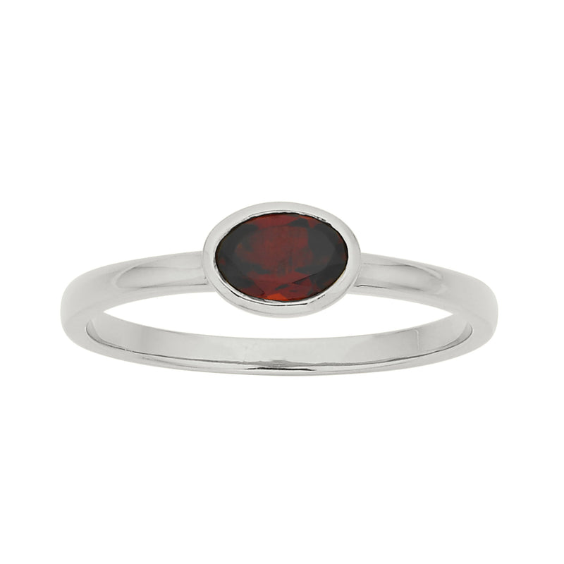 Zoe & Morgan Mon Petit Stacking Ring - Sterling Silver & Oval Garnet - Ring - Walker & Hall