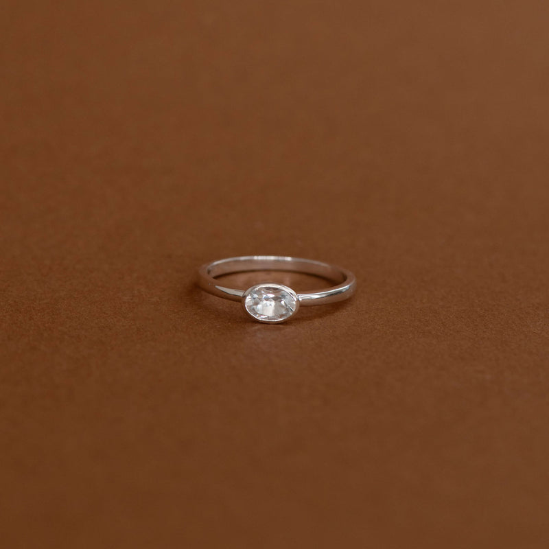 Zoe & Morgan Mon Petit Stacking Ring - Sterling Silver & Oval White Topaz - Ring - Walker & Hall