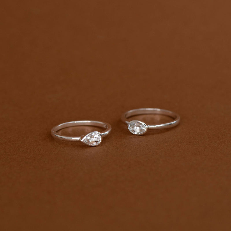Zoe & Morgan Mon Petit Stacking Ring - Sterling Silver & Oval White Topaz - Ring - Walker & Hall