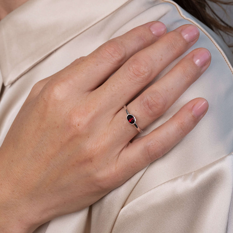 Zoe & Morgan Mon Petit Stacking Ring - Sterling Silver & Oval Garnet - Ring - Walker & Hall
