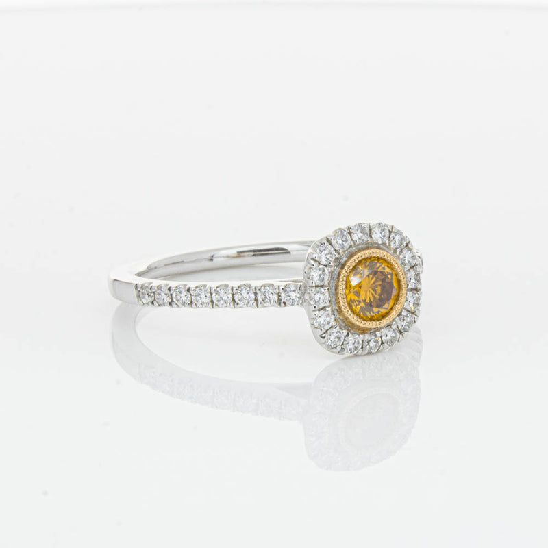 18ct White & Rose Gold Yellow Diamond Ring-Ring-Walker & Hall