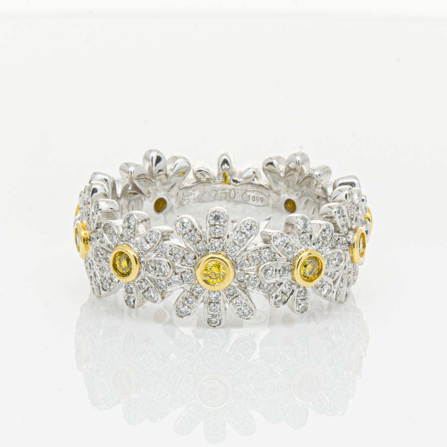 18ct White Gold Diamond Daisy Ring-Ring-Walker & Hall