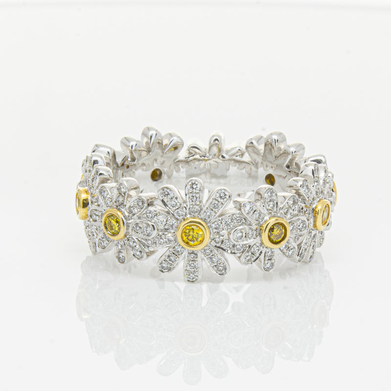 18ct White Gold Diamond Daisy Ring-Ring-Walker & Hall