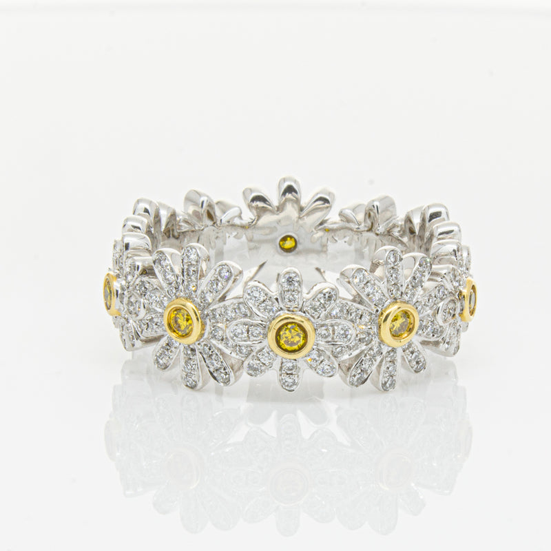18ct White Gold Diamond Daisy Ring-Ring-Walker & Hall