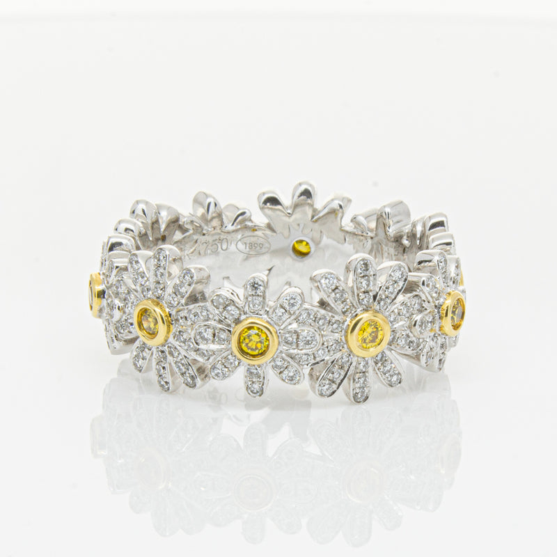 18ct White Gold Diamond Daisy Ring-Ring-Walker & Hall