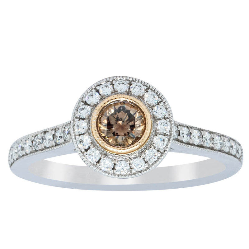 18ct White Gold .22ct Champagne Diamond Ring-Ring-Walker & Hall