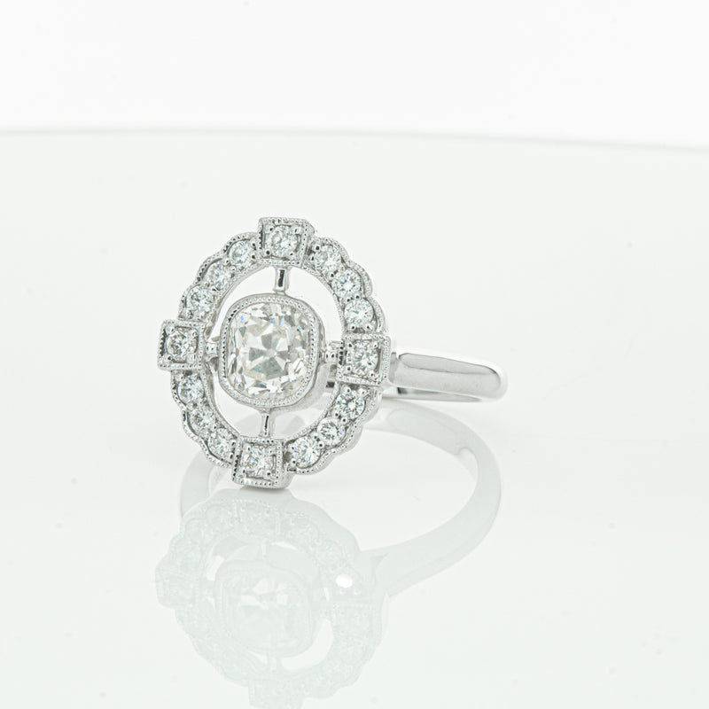 18ct White Gold Diamond Halo Ring-Ring-Walker & Hall