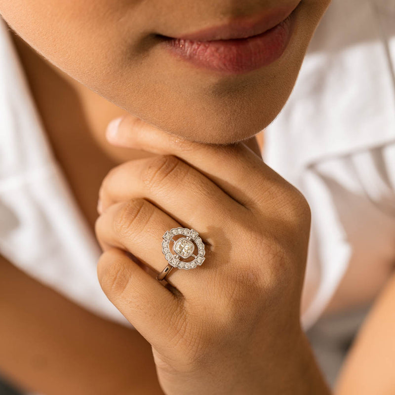 18ct White Gold Diamond Halo Ring-Ring-Walker & Hall