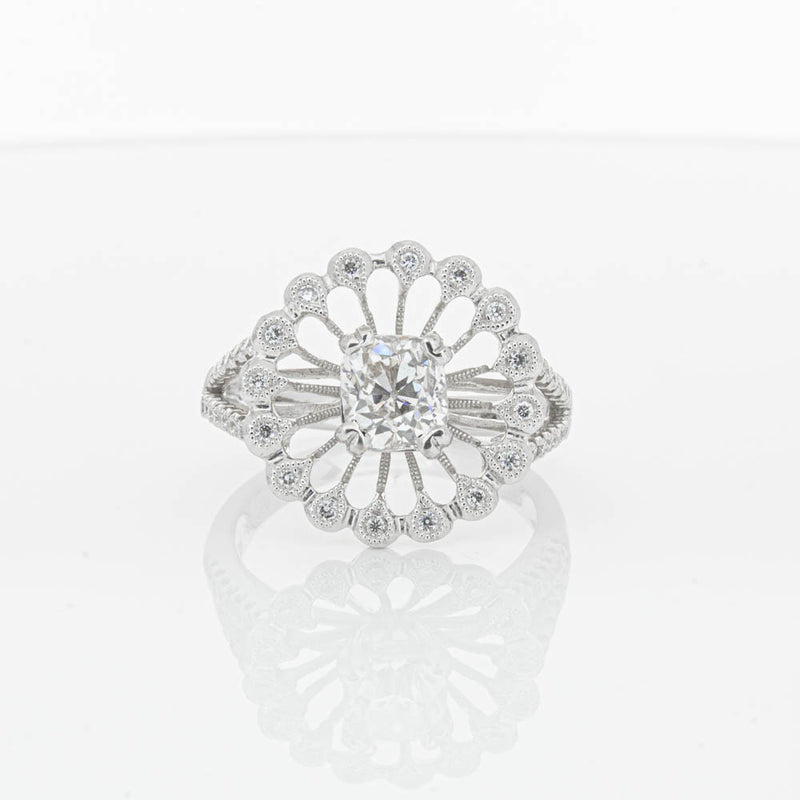 18ct White Gold Cushion Cut Diamond Ring-Ring-Walker & Hall