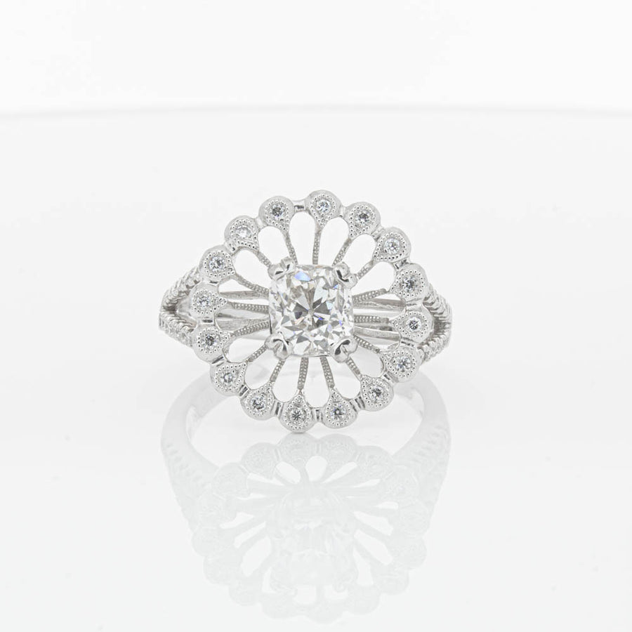 18ct White Gold Cushion Cut Diamond Ring-Ring-Walker & Hall