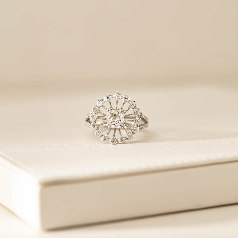 18ct White Gold Cushion Cut Diamond Ring-Ring-Walker & Hall