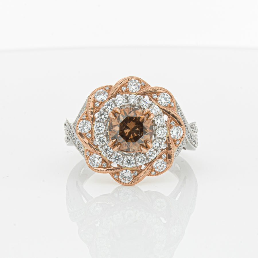 18ct White & Rose Gold Diamond Halo Ring-Ring-Walker & Hall