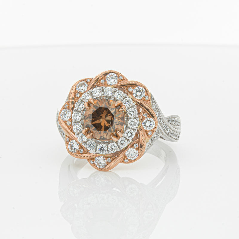 18ct White & Rose Gold Diamond Halo Ring-Ring-Walker & Hall