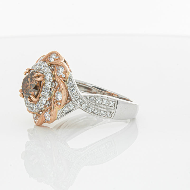 18ct White & Rose Gold Diamond Halo Ring-Ring-Walker & Hall