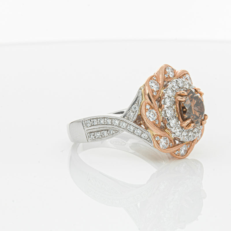 18ct White & Rose Gold Diamond Halo Ring-Ring-Walker & Hall