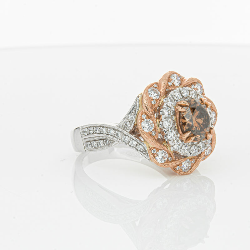 18ct White & Rose Gold Diamond Halo Ring-Ring-Walker & Hall