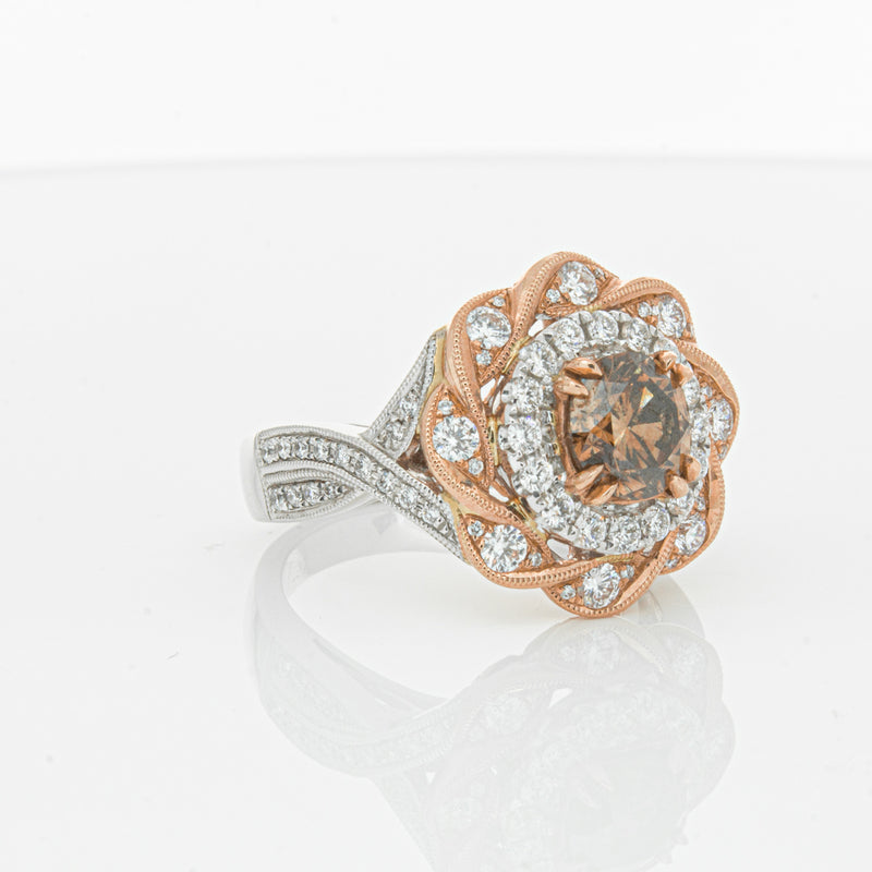 18ct White & Rose Gold Diamond Halo Ring-Ring-Walker & Hall