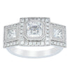 18ct White Gold Emerald Cut Diamond Halo Ring-Ring-Walker & Hall