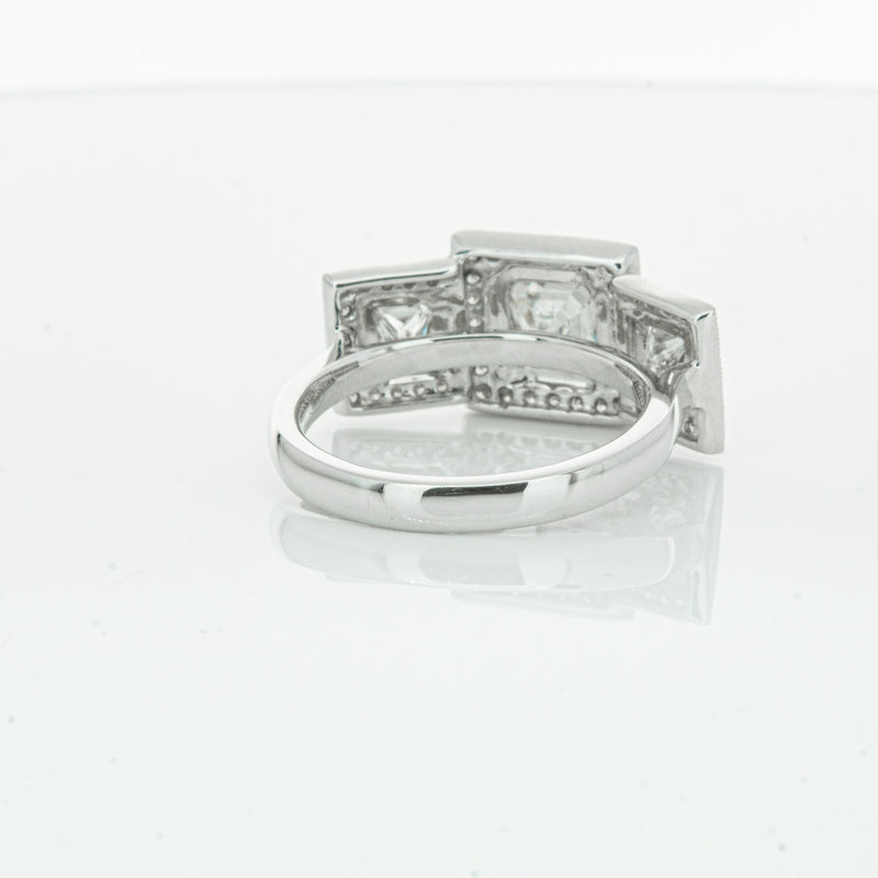 18ct White Gold Emerald Cut Diamond Halo Ring-Ring-Walker & Hall