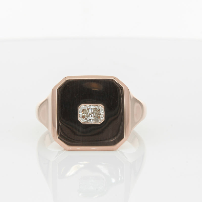 14ct Rose Gold Diamond Mens Signet Ring-Ring-Walker & Hall